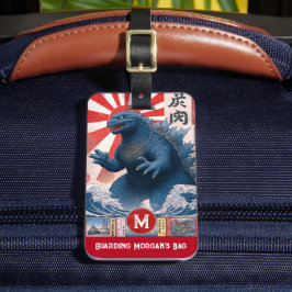 Monogram Name Lizard Monster Funny Retro Bagagelabel