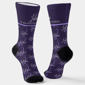 Monogram name meaning Leilani purple custom Sokken
