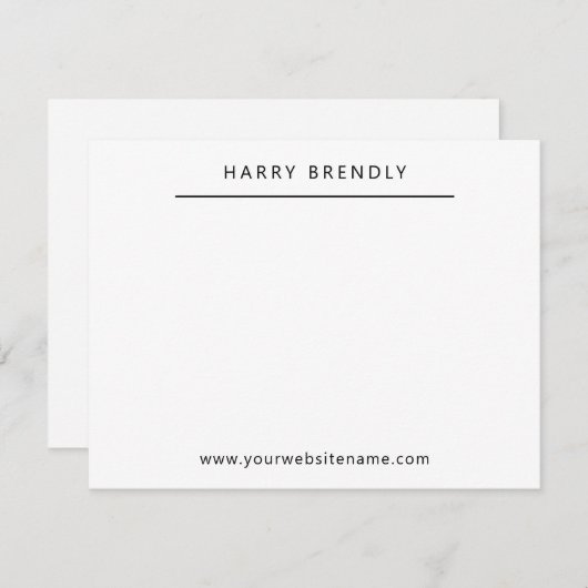 Monogram Name Modern Minimal Flat Note Card White Notitiekaartje (Voorkant / Achterkant)