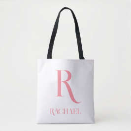 Monogram Name Modern Minimal Stylish Pink Tote Bag