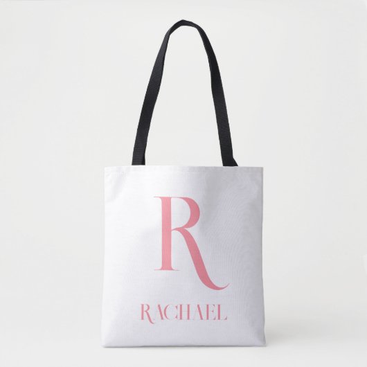 Monogram Name Modern Minimal Stylish Pink Tote Bag (Voorkant)