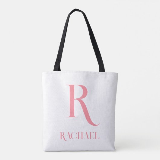 Monogram Name Modern Minimal Stylish Pink Tote Bag (Achterkant)