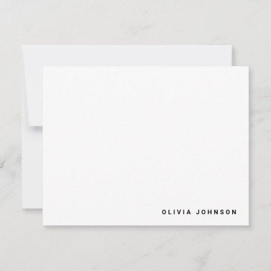 Monogram Name Modern Minimal White Flat Note Card Notitiekaartje (Voorkant)