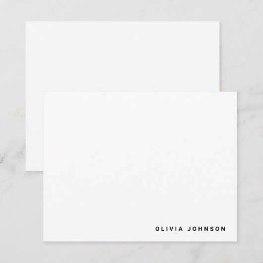 Monogram Name Modern Minimal White Flat Note Card Notitiekaartje (Voorkant / Achterkant)