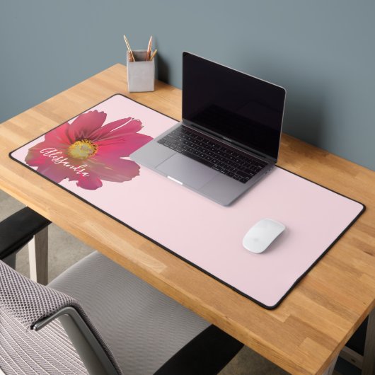 Monogram Name Pastel Pink Red Wildflower Floral Bureaumat (Kantoor 2)