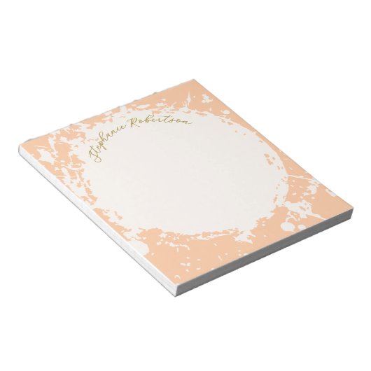 Monogram Name Peach Gold Splattered Stylish Modern Notitieblok (Schuin)