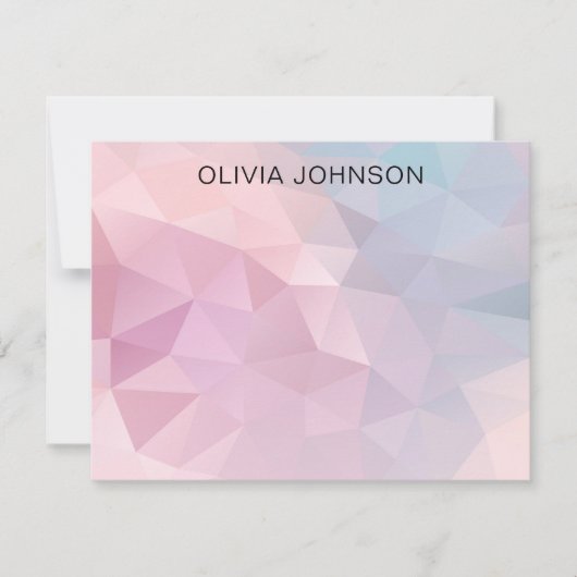 Monogram Name Pink Blue Geometric Flat Note Card Notitiekaartje (Voorkant)