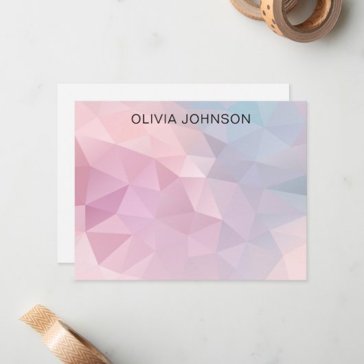 Monogram Name Pink Blue Geometric Flat Note Card Notitiekaartje (Voorkant / Achterkant in situ)