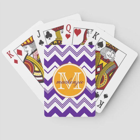 Monogram Name Purple White Chevron Pattern Speelkaarten (Achterkant)