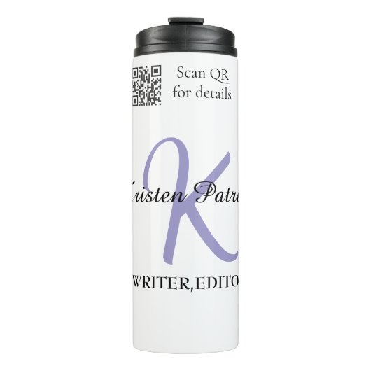Monogram name purple writer editper QR code busine Thermosbeker (Voorkant)