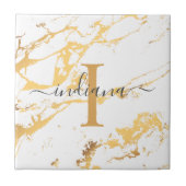 Monogram Name Script Initiaal Gold Marble Pattern Tegeltje (Voorkant)