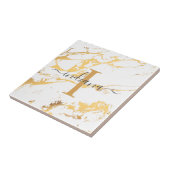Monogram Name Script Initiaal Gold Marble Pattern Tegeltje (Zijkant)