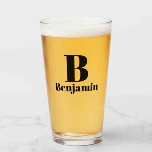 Monogram Name Simple Beer Glas (Voorkant gevuld)