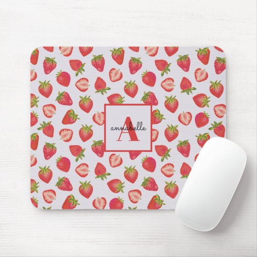 Monogram Name Summer Strawberry Pattern Muismat (Met muis)