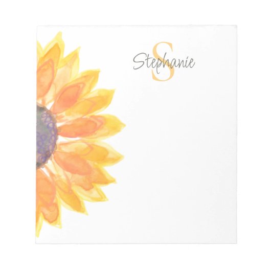 Monogram Name Sunflower Notitieblok (Voorkant)