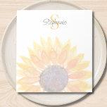 Monogram Name Sunflower  Notitieblok<br><div class="desc">This personalized notepad features a yellow watercolor sunflower and stylish script typography.
Easily customizable with your name and monogram.
Original Watercolor © Michele Davies.</div>