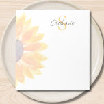 Monogram Name Sunflower Notitieblok<br><div class="desc">This floral personalized notepad features a yellow watercolor sunflower and stylish typography.
Easily customizable with your name and monogram.
Original Watercolor © Michele Davies.</div>