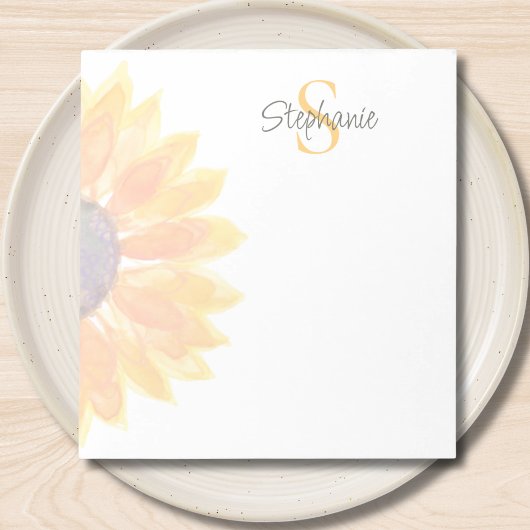 Monogram Name Sunflower Notitieblok