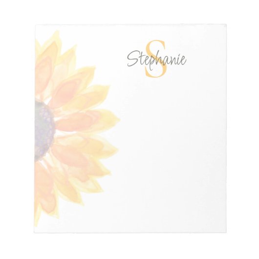 Monogram Name Sunflower Notitieblok (Voorkant)