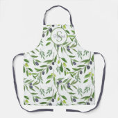 Monogram Name Watercolor Olive Pattern Schort (Voorkant)