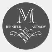 Monogram Namen Bruiloft Stickers Houtskool (Voorkant)