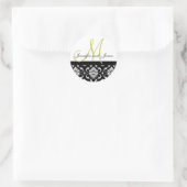 Monogram & Namen Damask Groene Bruiloft Sticker (Tas)