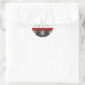Monogram & Namen Damask Rode Bruiloft Sticker (Tas)
