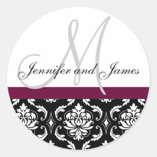 Monogram & Namen Damask Wijn Bruiloft Sticker