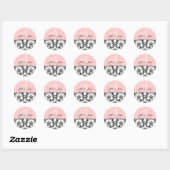 Monogram Namen Datum Damask Roze bruiloft Sticker (Vel)