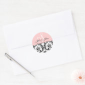 Monogram Namen Datum Damask Roze bruiloft Sticker (Envelop)