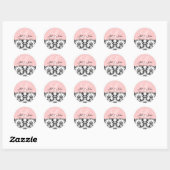 Monogram Namen Datum Damask Roze bruiloft Sticker (Vel)