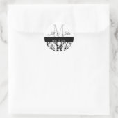 Monogram Namen Datum Damast Bruiloft Grijs Zwart Ronde Sticker (Tas)