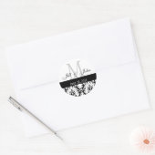 Monogram Namen Datum Damast Bruiloft Grijs Zwart Ronde Sticker (Envelop)