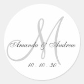 Monogram Namen Datum Manuscript Elegant Weddenscha Ronde Sticker (Voorkant)