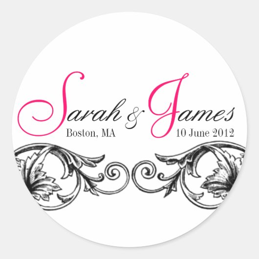 Monogram Namen Datum Plaats Bruiloft Stickers (Voorkant)