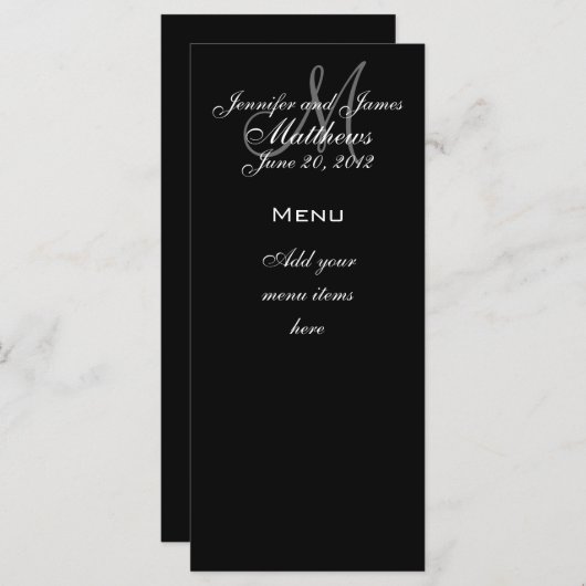 Monogram Namen Datum Wedding Menu Kaarten (Voorkant / Achterkant)