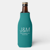 Monogram Namen Donker Blauwgroen Sjabloon Elegant  Flesjeskoeler (Fles Voorkant)