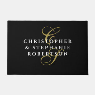 Monogram Namen Elegante Zwarte Goud Witte Minimali Deurmat