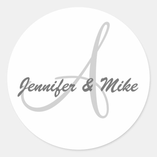 Monogram Namen en Initiaal Wit en Grijs Sticker (Voorkant)