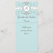 Monogram Namen Trouwmenu Kaarten Blauw (Voorkant)