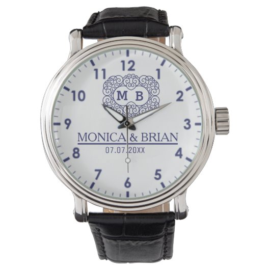 Monogram Names and initials Mrs and Mr Horloge (Voorkant)