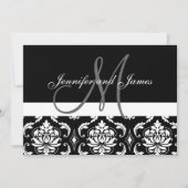 Monogram Names Black Damask Wedding Invitations Kaart (Voorkant)