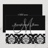 Monogram Names Black Damask Wedding Invitations Kaart (Voorkant / Achterkant)