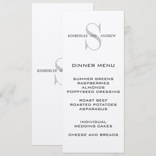 Monogram Names Cream Weddenemerkaart Menu (Voorkant / Achterkant)