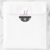 Monogram & Names Damask Plum Wedding Sticker (Tas)