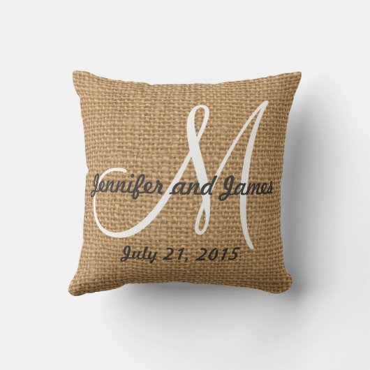 Monogram Names Rustic Wedding Keepslag Kussen (Achterkant)