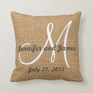 Monogram Names Rustic Wedding Keepslag Kussen