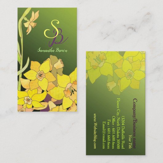Monogram  narcissen visitekaartje (Voorkant / Achterkant)