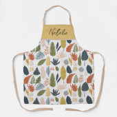 Monogram  natuurlijk herfstblad Mustard White Schort (Voorkant)
