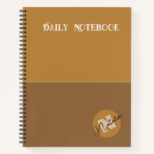 Monogram natuurlijke houtkleur Minimale bruine sch Notitieboek (Voorkant)